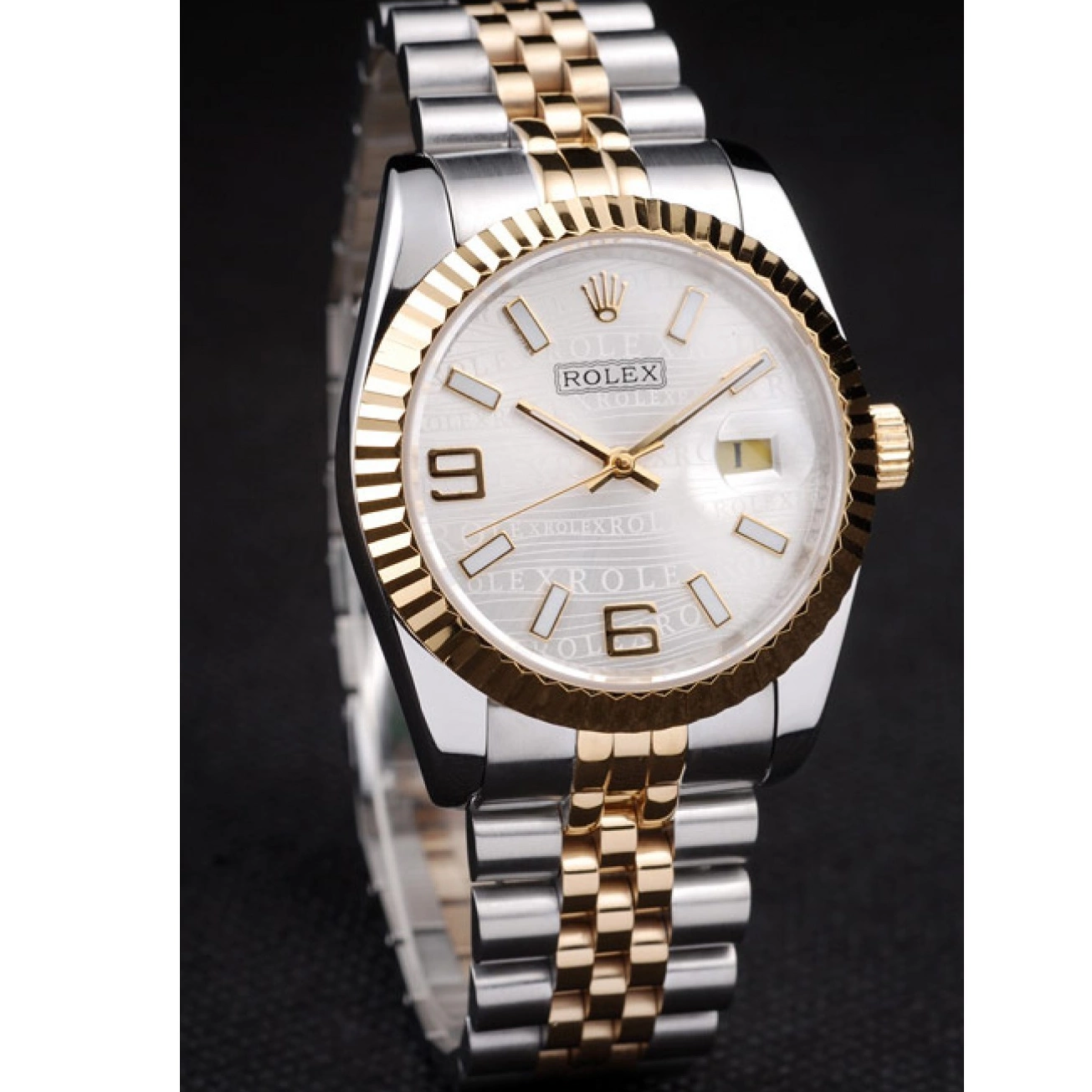 Rolex aaa copy Plated Gold Two Dial Rolex Silver 18k Steel 98084 Tone Stainless DateJust 0816